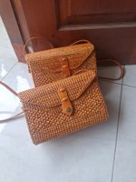 Rattan - Rectangle Shoulder Bag w/front clasp